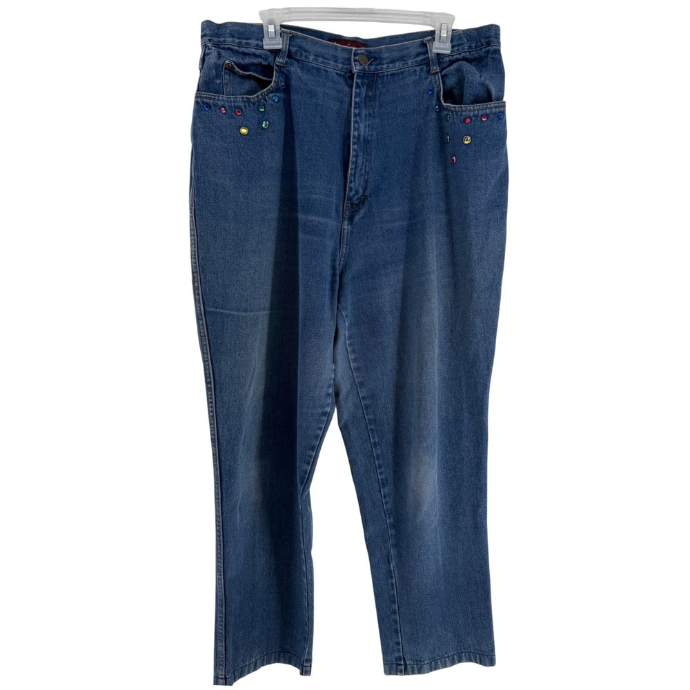 VTG 80s Cap Ferrat Jeans Women 38 Blue Rhinestone Stud High Waist Retro Y2K Mom